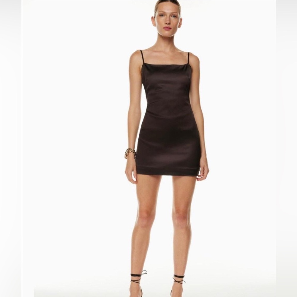 Babaton black satin slip dress